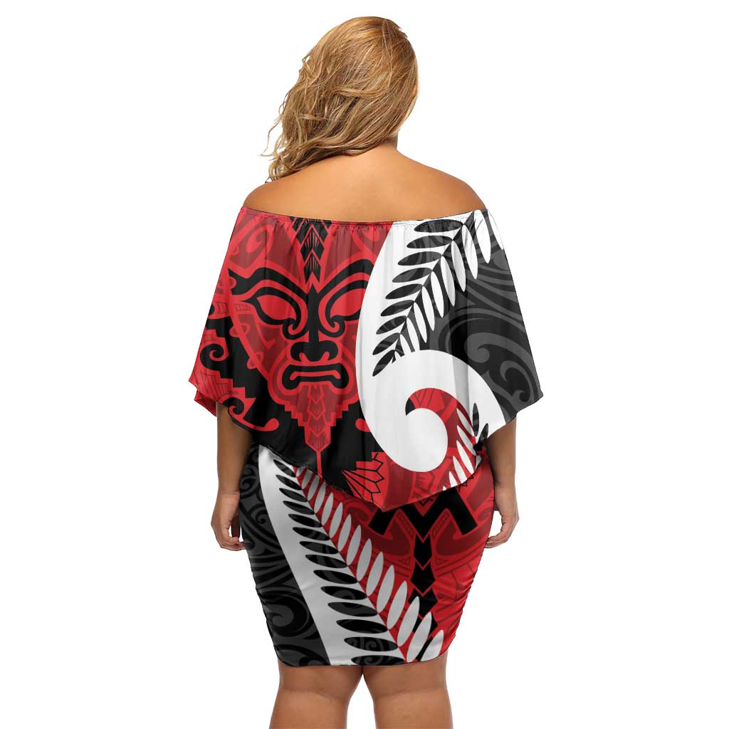 Silver Fern Koru Swirls with Maori Ta Moko Family Matching Off Shoulder Short Dress and Hawaiian Shirt LT9 - Polynesian Pride