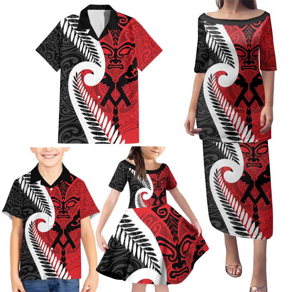 Silver Fern Koru Swirls with Maori Ta Moko Family Matching Puletasi and Hawaiian Shirt LT9 - Polynesian Pride