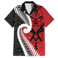 Silver Fern Koru Swirls with Maori Ta Moko Family Matching Puletasi and Hawaiian Shirt LT9 Dad's Shirt - Short Sleeve Red - Polynesian Pride