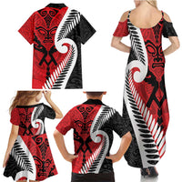 Silver Fern Koru Swirls with Maori Ta Moko Family Matching Summer Maxi Dress and Hawaiian Shirt LT9 - Polynesian Pride