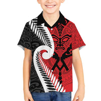 Silver Fern Koru Swirls with Maori Ta Moko Family Matching Summer Maxi Dress and Hawaiian Shirt LT9 Son's Shirt Red - Polynesian Pride