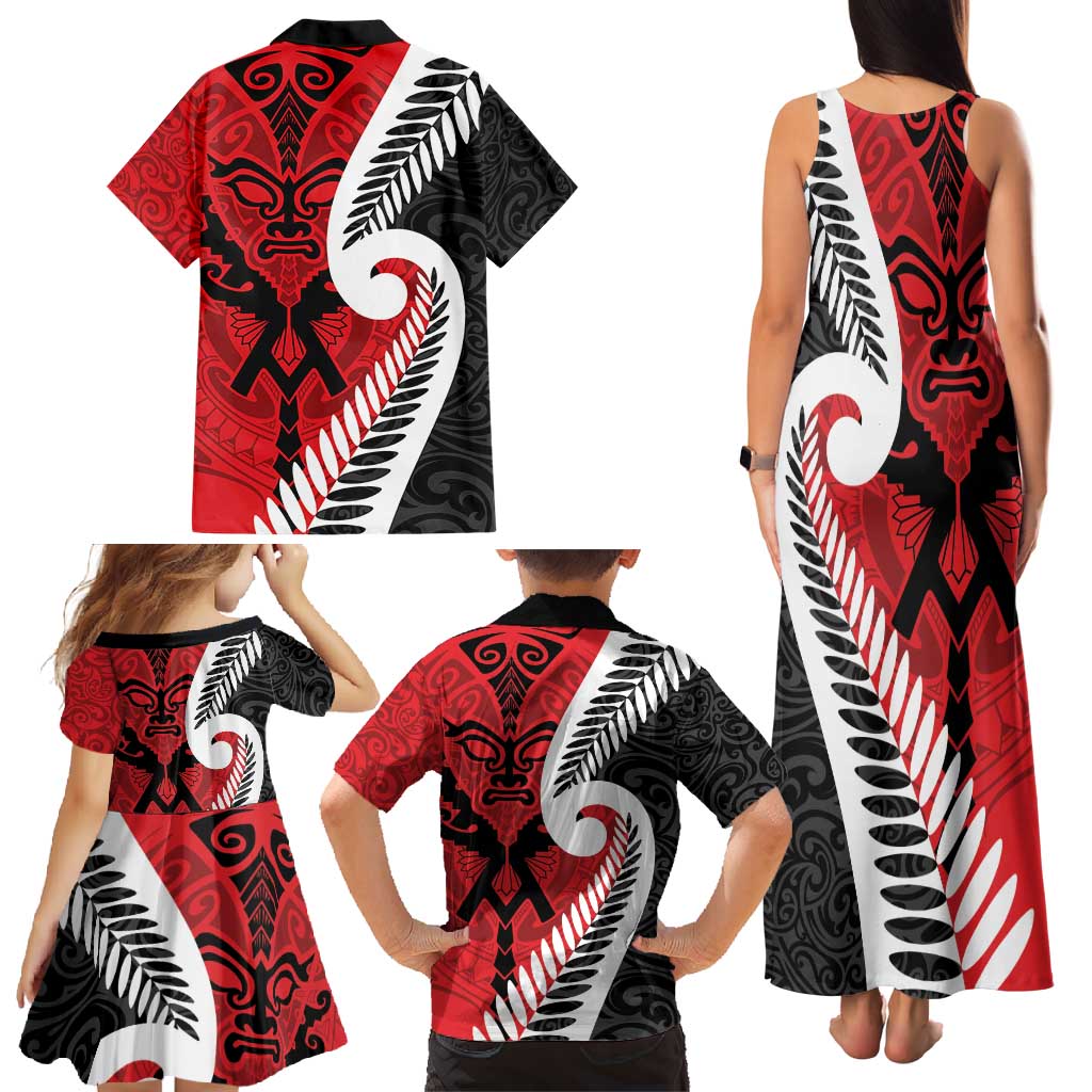 Silver Fern Koru Swirls with Maori Ta Moko Family Matching Tank Maxi Dress and Hawaiian Shirt LT9 - Polynesian Pride