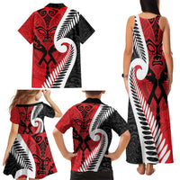 Silver Fern Koru Swirls with Maori Ta Moko Family Matching Tank Maxi Dress and Hawaiian Shirt LT9 - Polynesian Pride