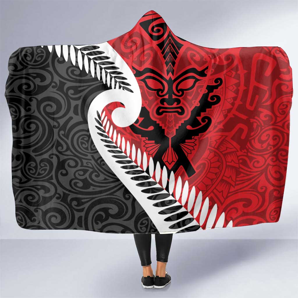 Silver Fern Koru Swirls with Maori Ta Moko Hooded Blanket LT9 One Size Red - Polynesian Pride