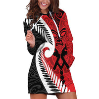 Silver Fern Koru Swirls with Maori Ta Moko Hoodie Dress LT9 Red - Polynesian Pride