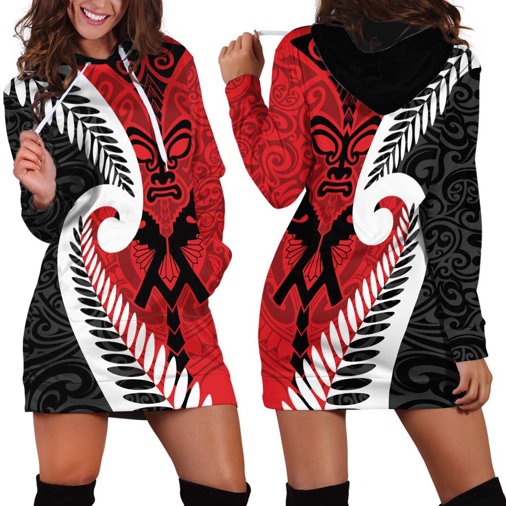 Silver Fern Koru Swirls with Maori Ta Moko Hoodie Dress LT9 - Polynesian Pride