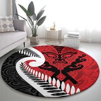 Silver Fern Koru Swirls with Maori Ta Moko Round Carpet LT9 - Polynesian Pride