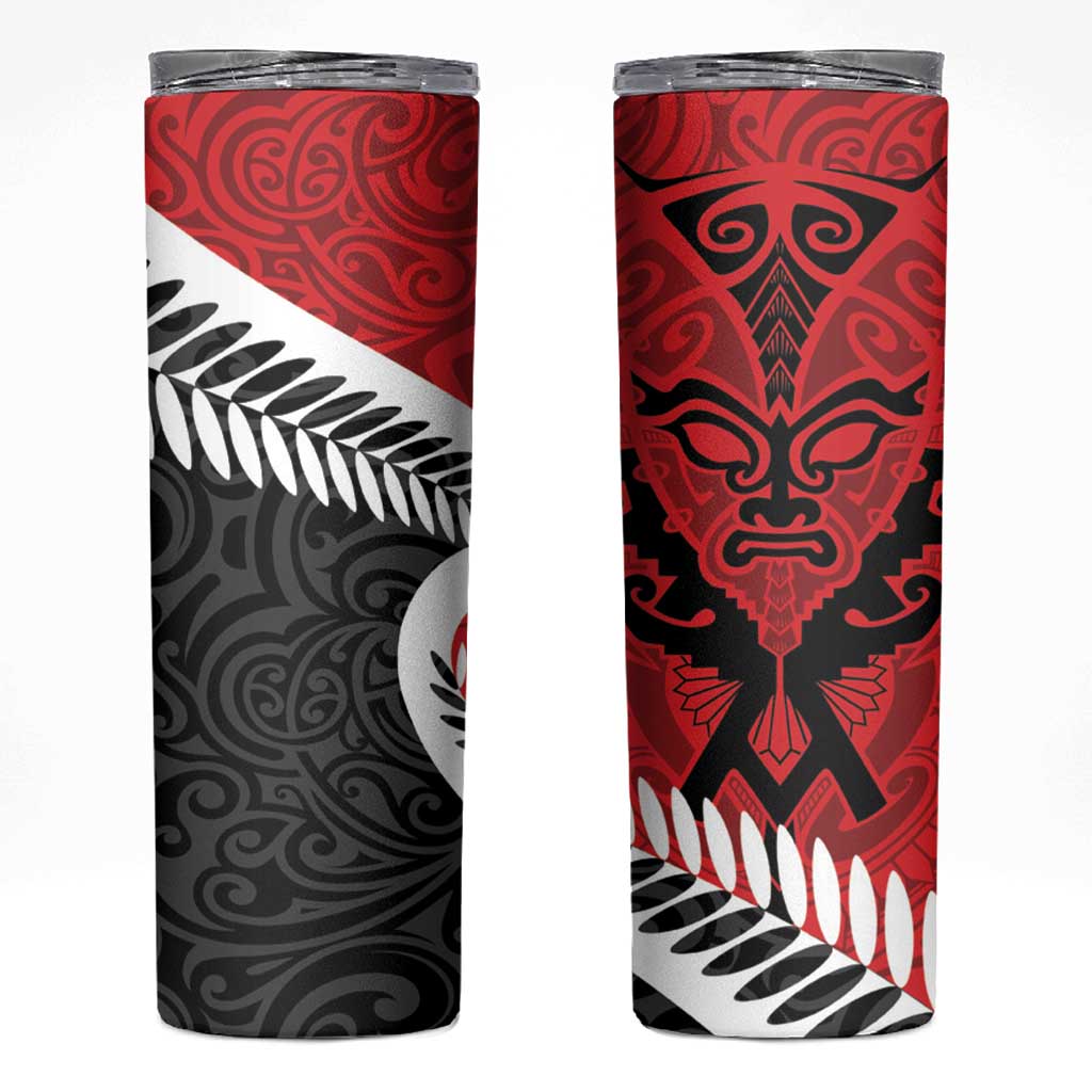 Silver Fern Koru Swirls with Maori Ta Moko Skinny Tumbler LT9 Red - Polynesian Pride
