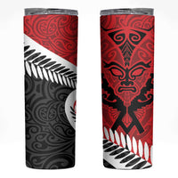 Silver Fern Koru Swirls with Maori Ta Moko Skinny Tumbler LT9 Red - Polynesian Pride