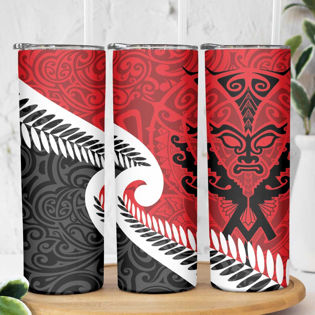 Silver Fern Koru Swirls with Maori Ta Moko Skinny Tumbler LT9 - Polynesian Pride