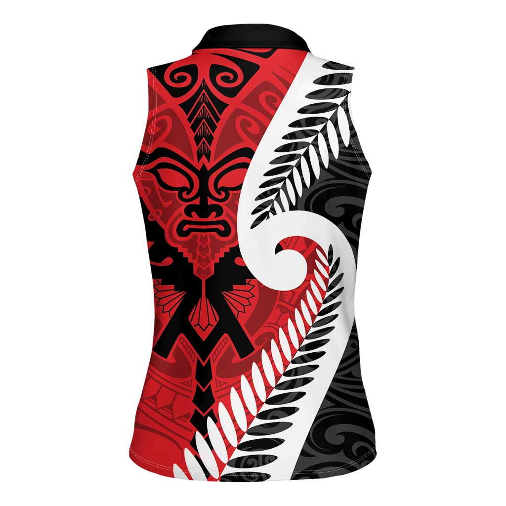 Silver Fern Koru Swirls with Maori Ta Moko Women Sleeveless Polo Shirt LT9 - Polynesian Pride
