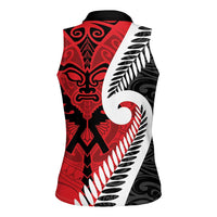 Silver Fern Koru Swirls with Maori Ta Moko Women Sleeveless Polo Shirt LT9 - Polynesian Pride