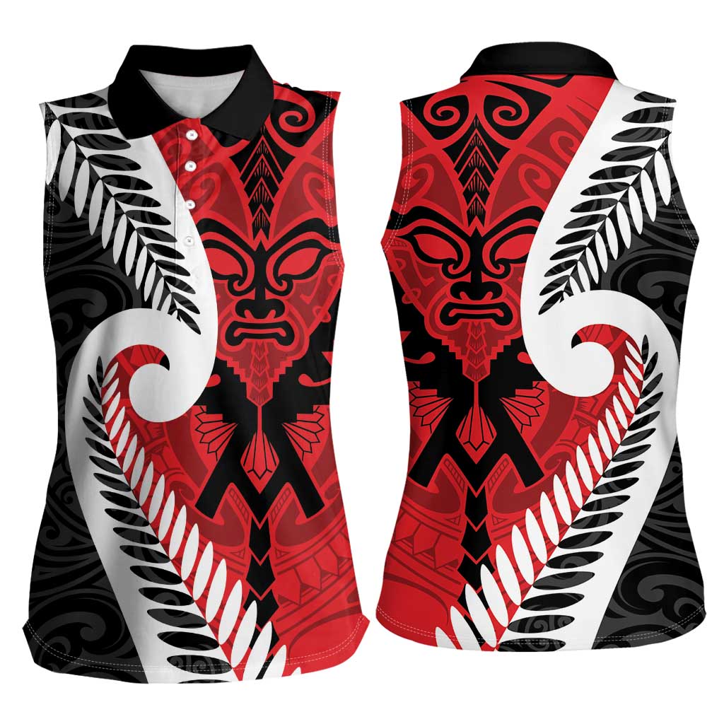 Silver Fern Koru Swirls with Maori Ta Moko Women Sleeveless Polo Shirt LT9 - Polynesian Pride