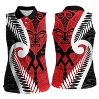 Silver Fern Koru Swirls with Maori Ta Moko Women Sleeveless Polo Shirt LT9 - Polynesian Pride
