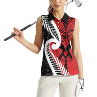 Silver Fern Koru Swirls with Maori Ta Moko Women Sleeveless Polo Shirt LT9 - Polynesian Pride