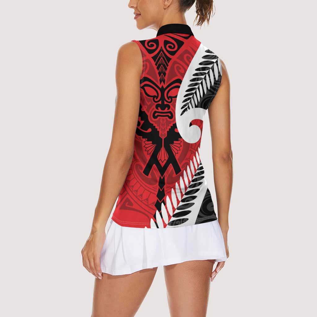 Silver Fern Koru Swirls with Maori Ta Moko Women Sleeveless Polo Shirt LT9 - Polynesian Pride