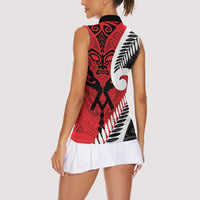 Silver Fern Koru Swirls with Maori Ta Moko Women Sleeveless Polo Shirt LT9 - Polynesian Pride