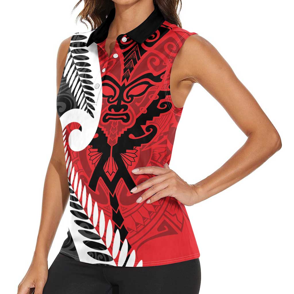 Silver Fern Koru Swirls with Maori Ta Moko Women Sleeveless Polo Shirt LT9 - Polynesian Pride