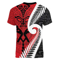 Silver Fern Koru Swirls with Maori Ta Moko Women V-Neck T-Shirt LT9 - Polynesian Pride