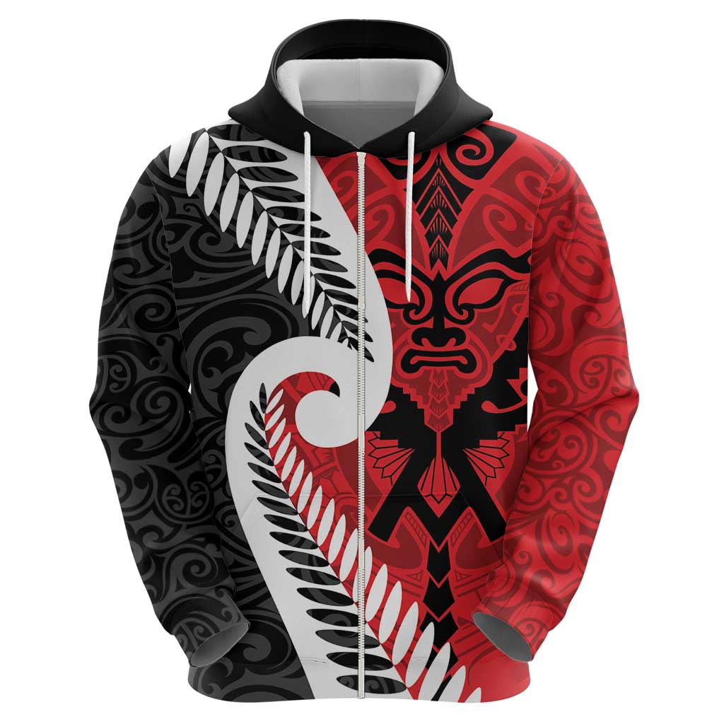 Silver Fern Koru Swirls with Maori Ta Moko Zip Hoodie LT9 - Polynesian Pride