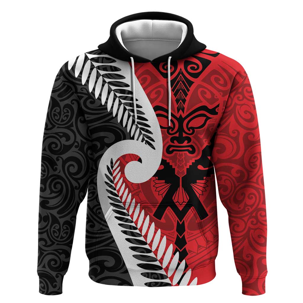 Silver Fern Koru Swirls with Maori Ta Moko Zip Hoodie LT9 Pullover Hoodie Red - Polynesian Pride