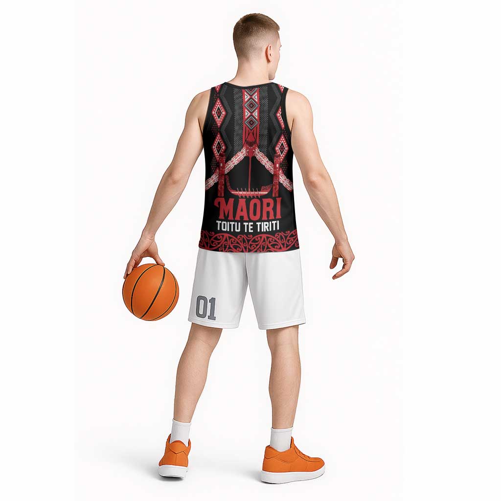 Toitu Te Tiriti Waitangi Basketball Jersey Black Wharenui House LT9 - Polynesian Pride