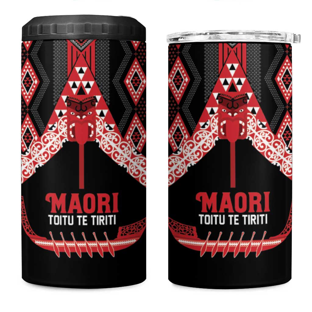 Toitu Te Tiriti Waitangi 4 in 1 Can Cooler Tumbler Black Wharenui House LT9 One Size: 16 oz Black - Polynesian Pride