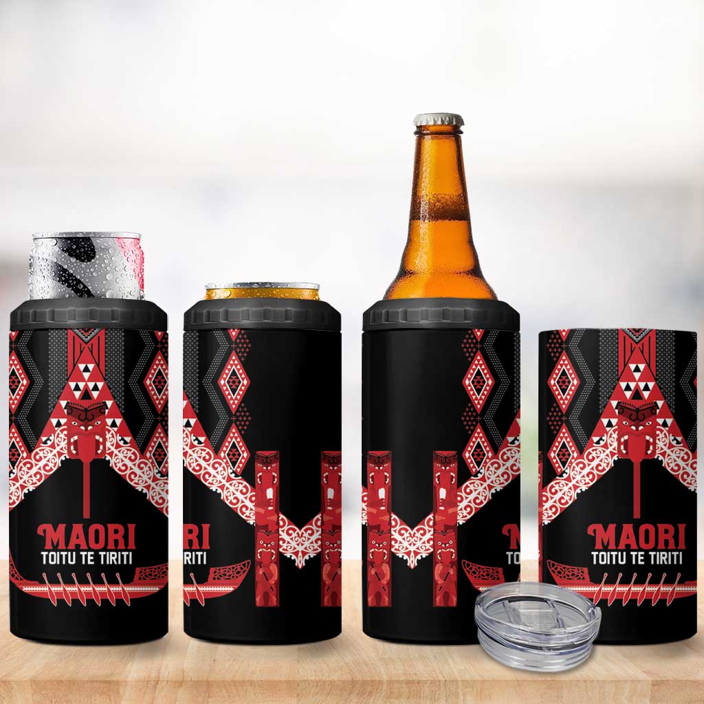 Toitu Te Tiriti Waitangi 4 in 1 Can Cooler Tumbler Black Wharenui House LT9 - Polynesian Pride