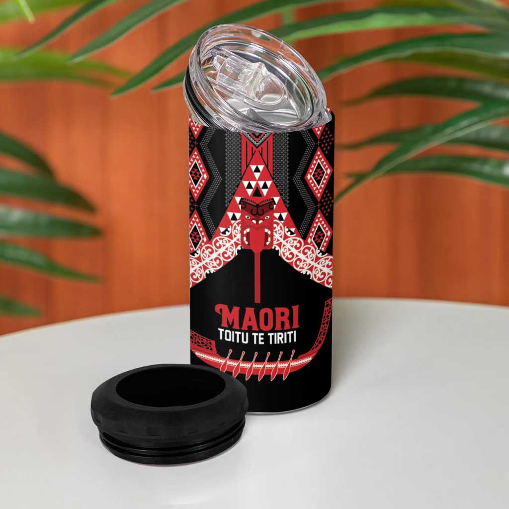 Toitu Te Tiriti Waitangi 4 in 1 Can Cooler Tumbler Black Wharenui House LT9 - Polynesian Pride