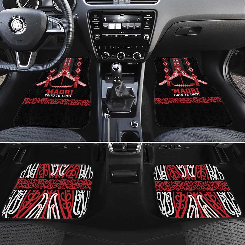 Toitu Te Tiriti Waitangi Car Mats Black Wharenui House LT9 Set 4pcs Black - Polynesian Pride