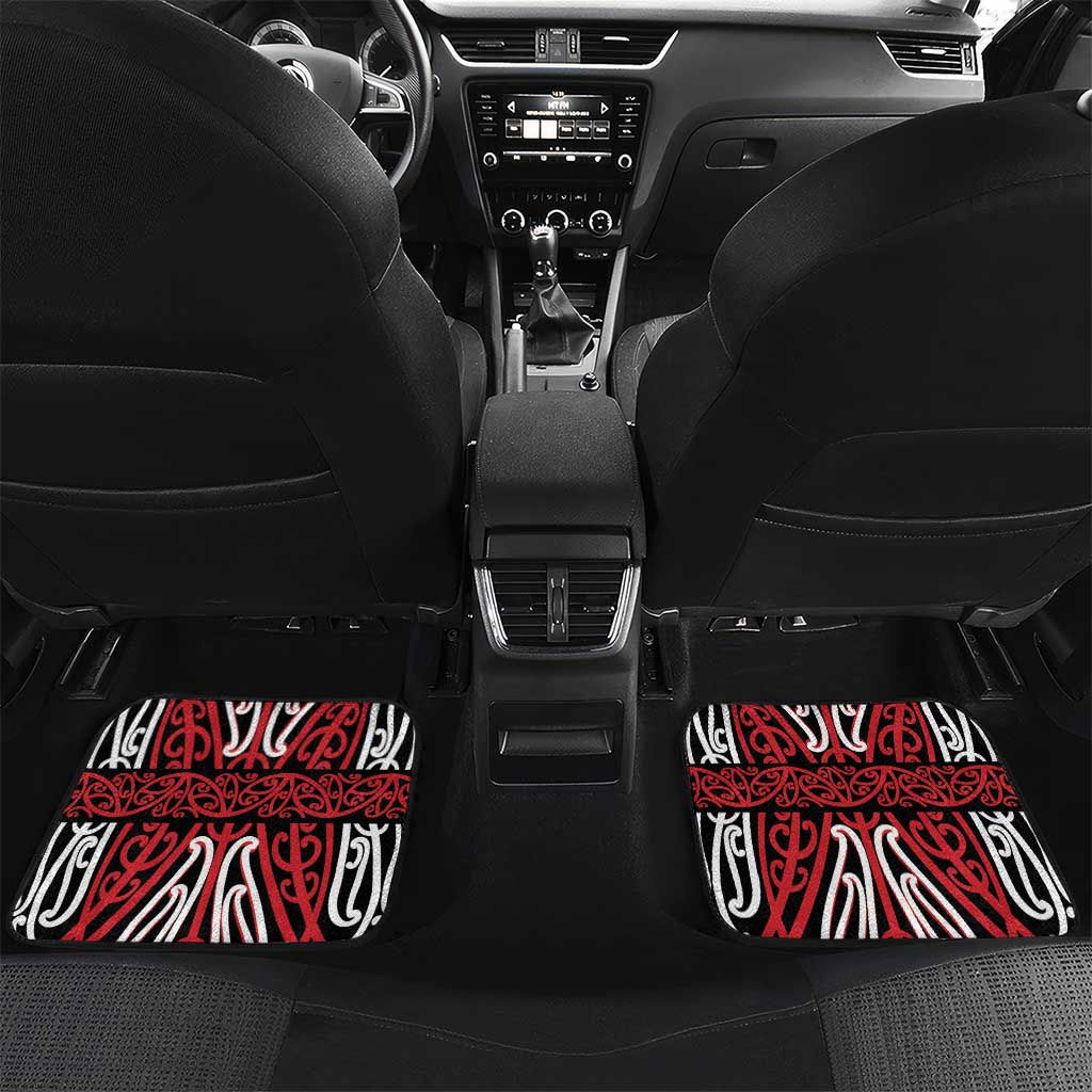 Toitu Te Tiriti Waitangi Car Mats Black Wharenui House LT9 Set 2pcs - Back Black - Polynesian Pride