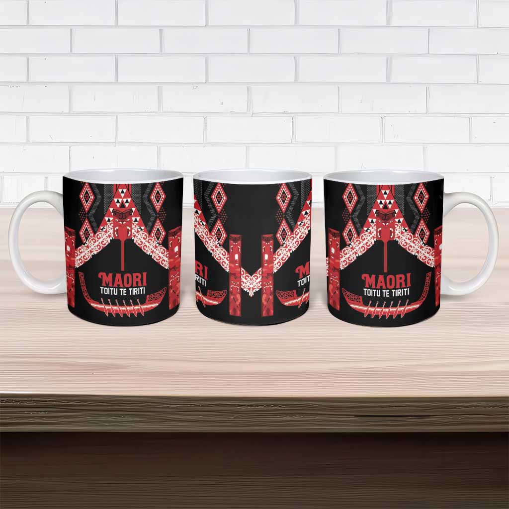 Toitu Te Tiriti Waitangi Ceramic Mug Black Wharenui House - Polynesian Pride