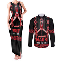 Toitu Te Tiriti Waitangi Couples Matching Tank Maxi Dress and Long Sleeve Button Shirt Black Wharenui House LT9 Black - Polynesian Pride