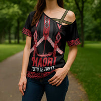 Toitu Te Tiriti Waitangi Cross Shoulder Shirt Black Wharenui House - Polynesian Pride
