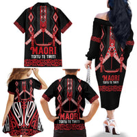 Toitu Te Tiriti Waitangi Family Matching Off The Shoulder Long Sleeve Dress and Hawaiian Shirt Black Wharenui House LT9 - Polynesian Pride