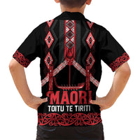 Toitu Te Tiriti Waitangi Family Matching Short Sleeve Bodycon Dress and Hawaiian Shirt Black Wharenui House LT9 - Polynesian Pride