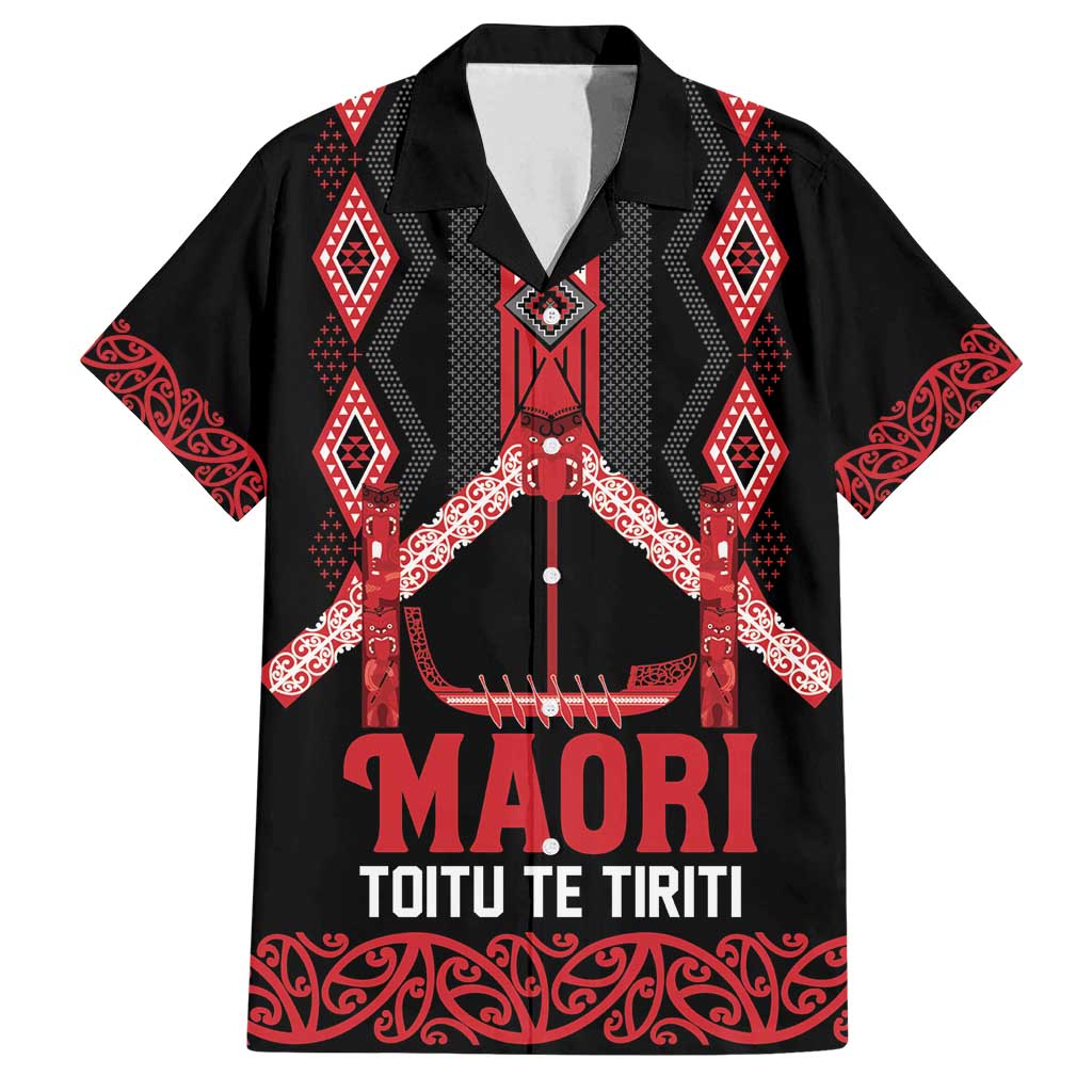 Toitu Te Tiriti Waitangi Family Matching Tank Maxi Dress and Hawaiian Shirt Black Wharenui House LT9 Dad's Shirt - Short Sleeve Black - Polynesian Pride