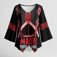 Toitu Te Tiriti Waitangi Kimono Sleeve Blouse Black Wharenui House LT9 Female Black - Polynesian Pride