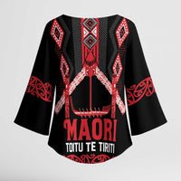 Toitu Te Tiriti Waitangi Kimono Sleeve Blouse Black Wharenui House LT9 - Polynesian Pride