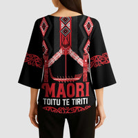 Toitu Te Tiriti Waitangi Kimono Sleeve Blouse Black Wharenui House LT9 - Polynesian Pride