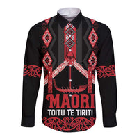 Toitu Te Tiriti Waitangi Long Sleeve Button Shirt Black Wharenui House LT9 Unisex Black - Polynesian Pride