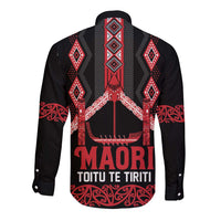 Toitu Te Tiriti Waitangi Long Sleeve Button Shirt Black Wharenui House LT9 - Polynesian Pride