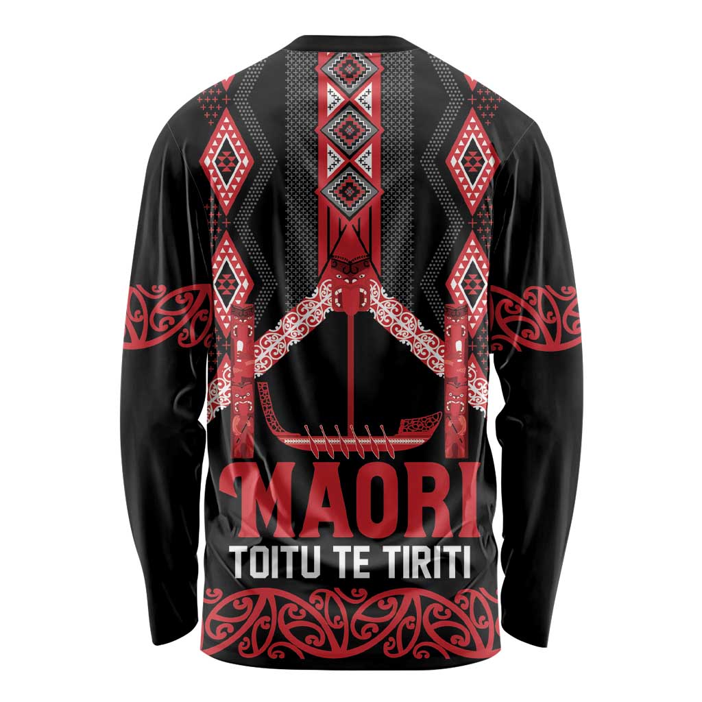 Toitu Te Tiriti Waitangi Long Sleeve Shirt Black Wharenui House - Polynesian Pride