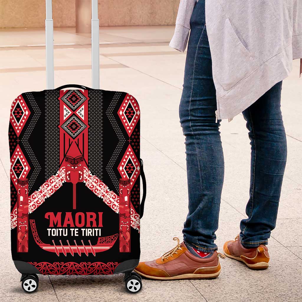 Toitu Te Tiriti Waitangi Luggage Cover Black Wharenui House LT9 Black - Polynesian Pride