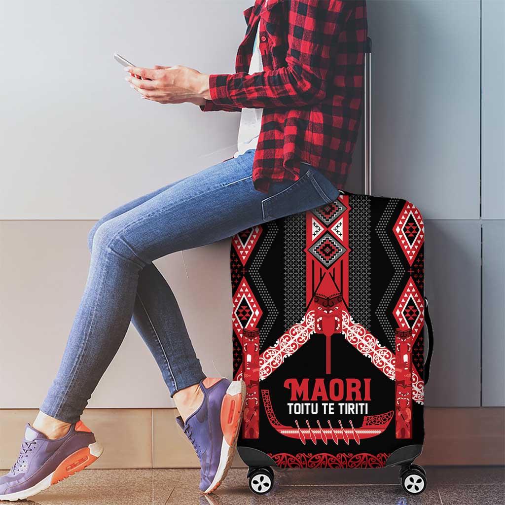Toitu Te Tiriti Waitangi Luggage Cover Black Wharenui House LT9 - Polynesian Pride