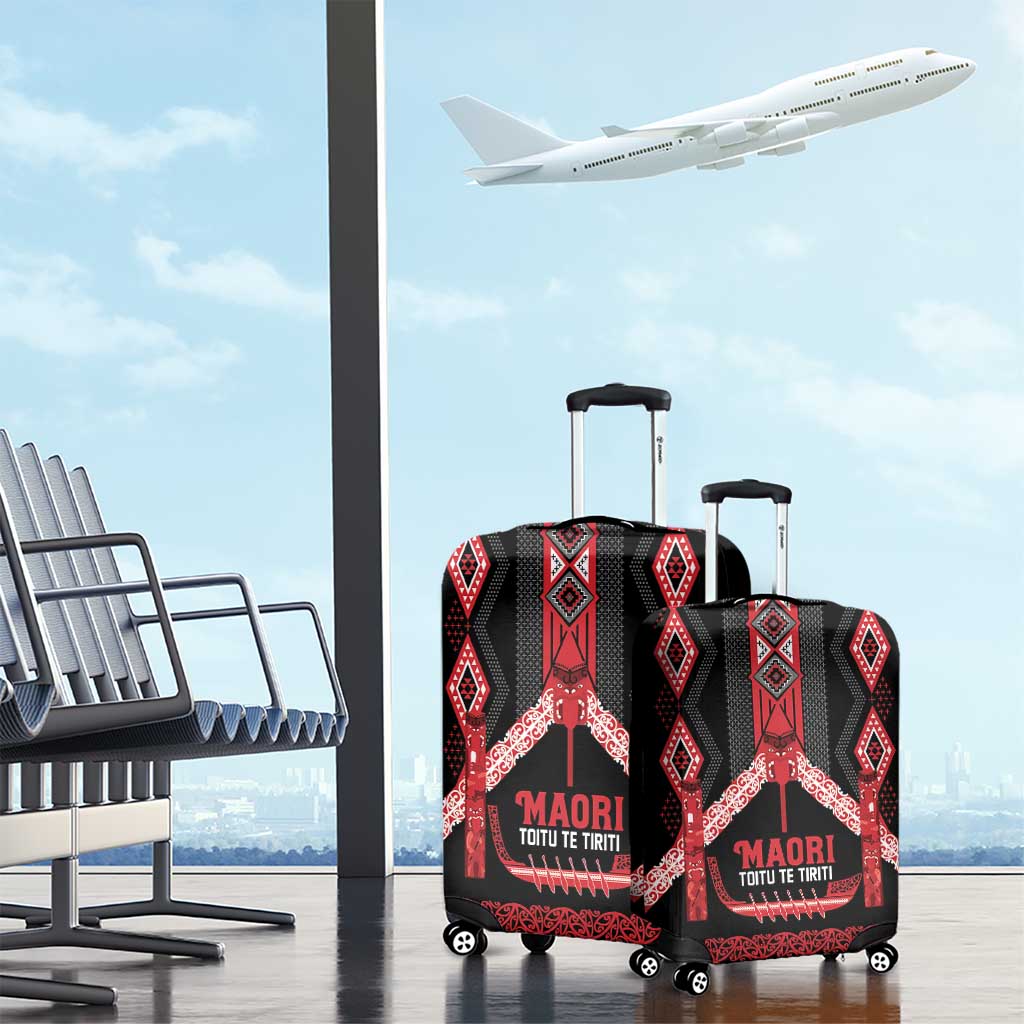 Toitu Te Tiriti Waitangi Luggage Cover Black Wharenui House LT9 - Polynesian Pride