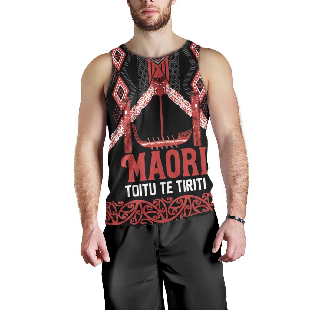 Toitu Te Tiriti Waitangi Men Tank Top Black Wharenui House - Polynesian Pride