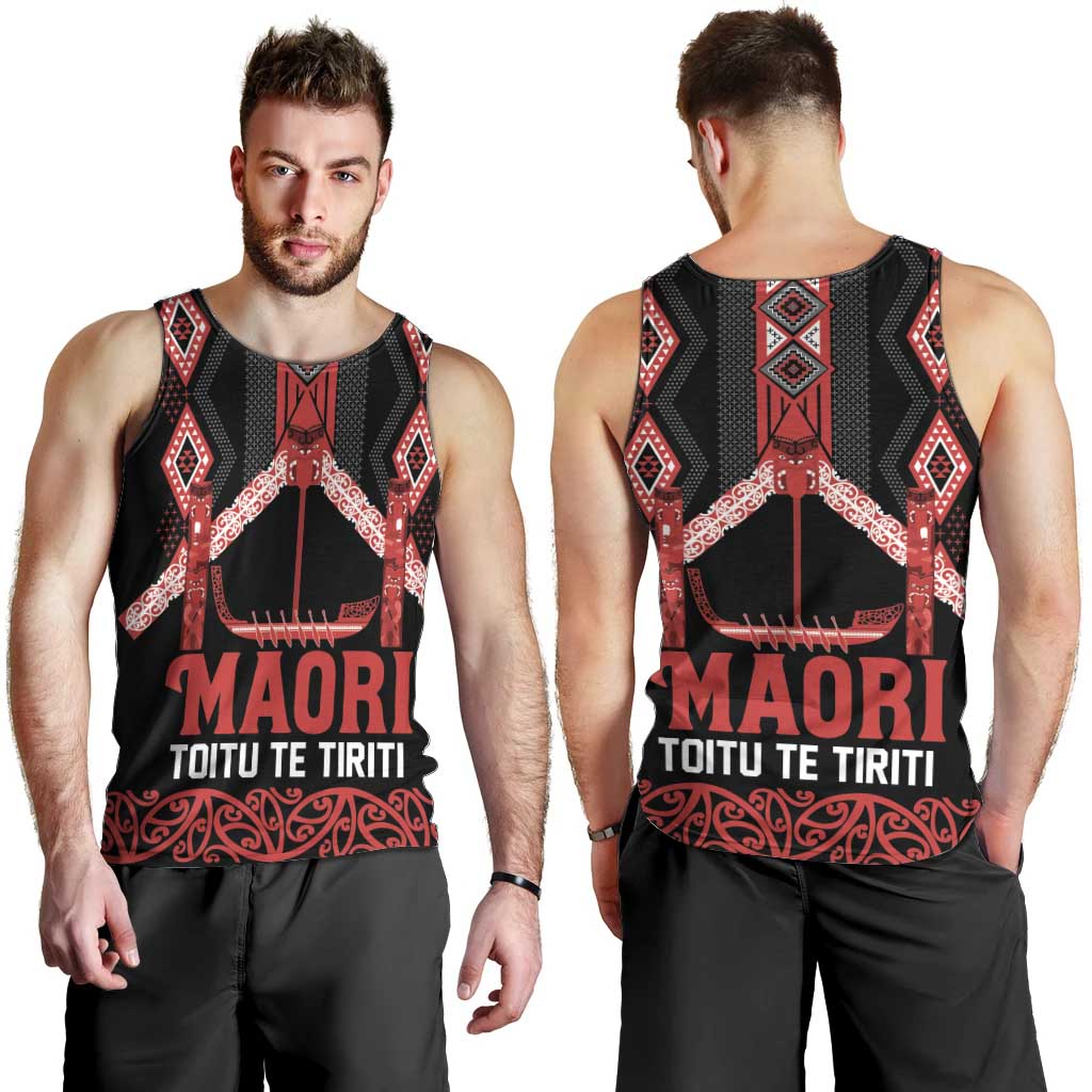 Toitu Te Tiriti Waitangi Men Tank Top Black Wharenui House - Polynesian Pride