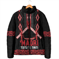 Toitu Te Tiriti Waitangi Padded Jacket Black Wharenui House - Polynesian Pride