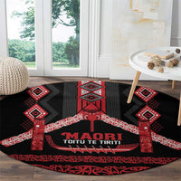 Toitu Te Tiriti Waitangi Round Carpet Black Wharenui House - Polynesian Pride